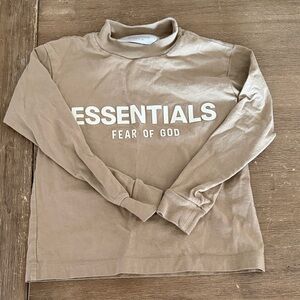 Fear of God Essentials Kids Long Sleeve Tee in Beige with White Logo